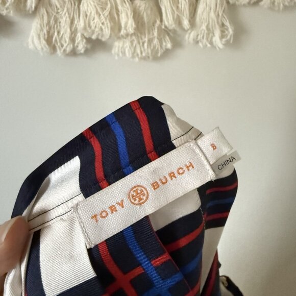 Tory Burch Silk Harper Pleated Plaid Knee Length Skirt Academia Holiday Preppy 8 - Picture 8 of 8